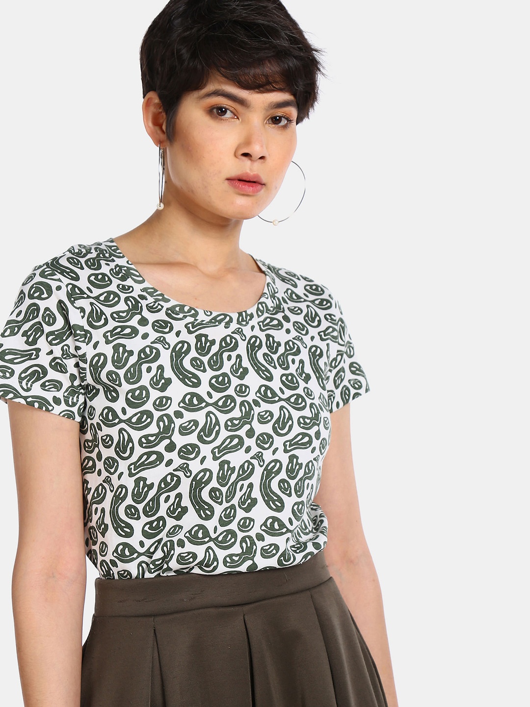 

Sugr Women White Printed Pure Cotton T-shirt
