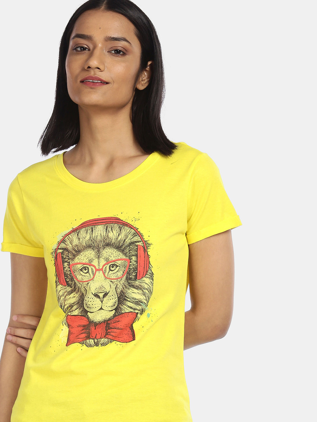 

Sugr Women Yellow Printed T-shirt