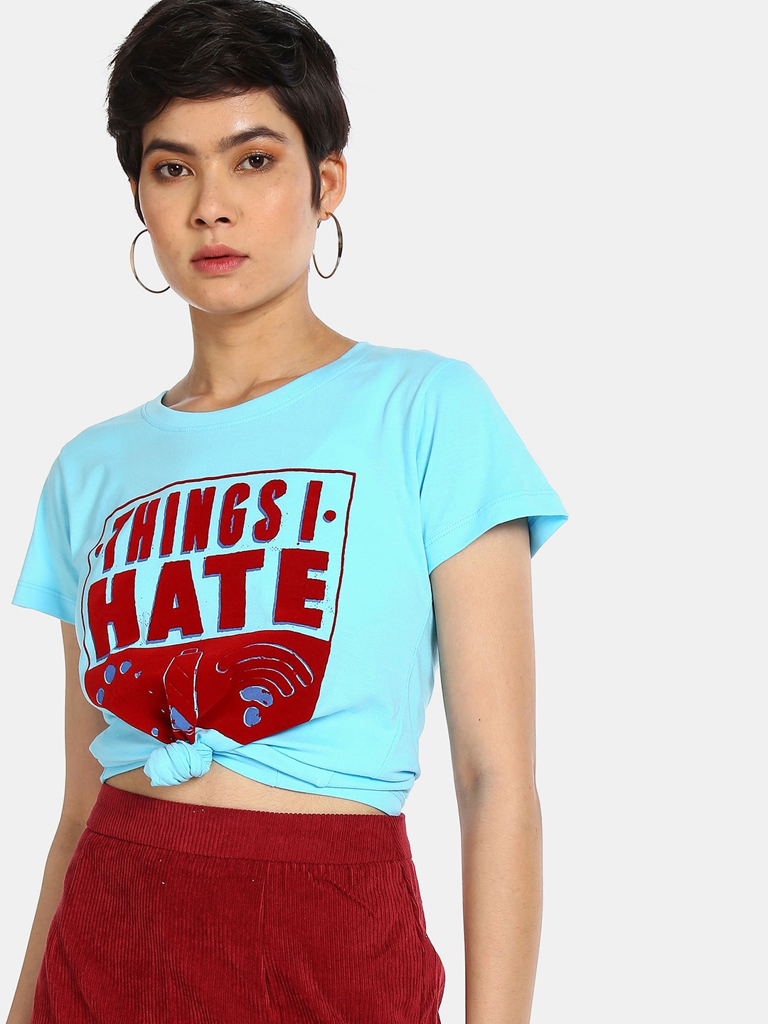 

Sugr Women Blue Typography Printed Cotton T-shirt