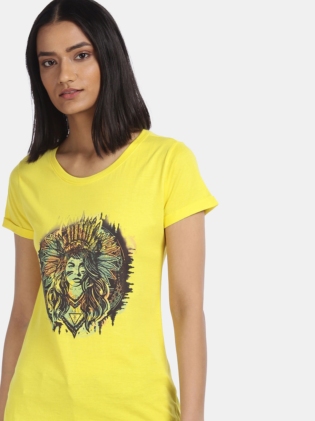 

Sugr Women Yellow Printed Pure Cotton T-shirt