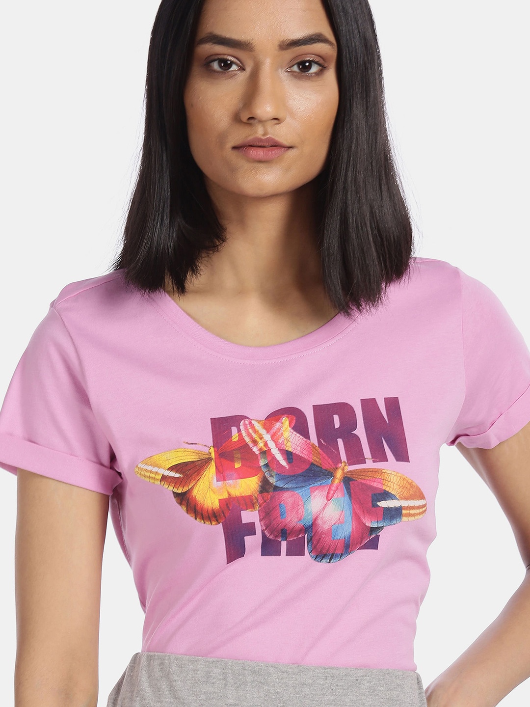 

Sugr Women Pink Printed Pure Cotton T-shirt