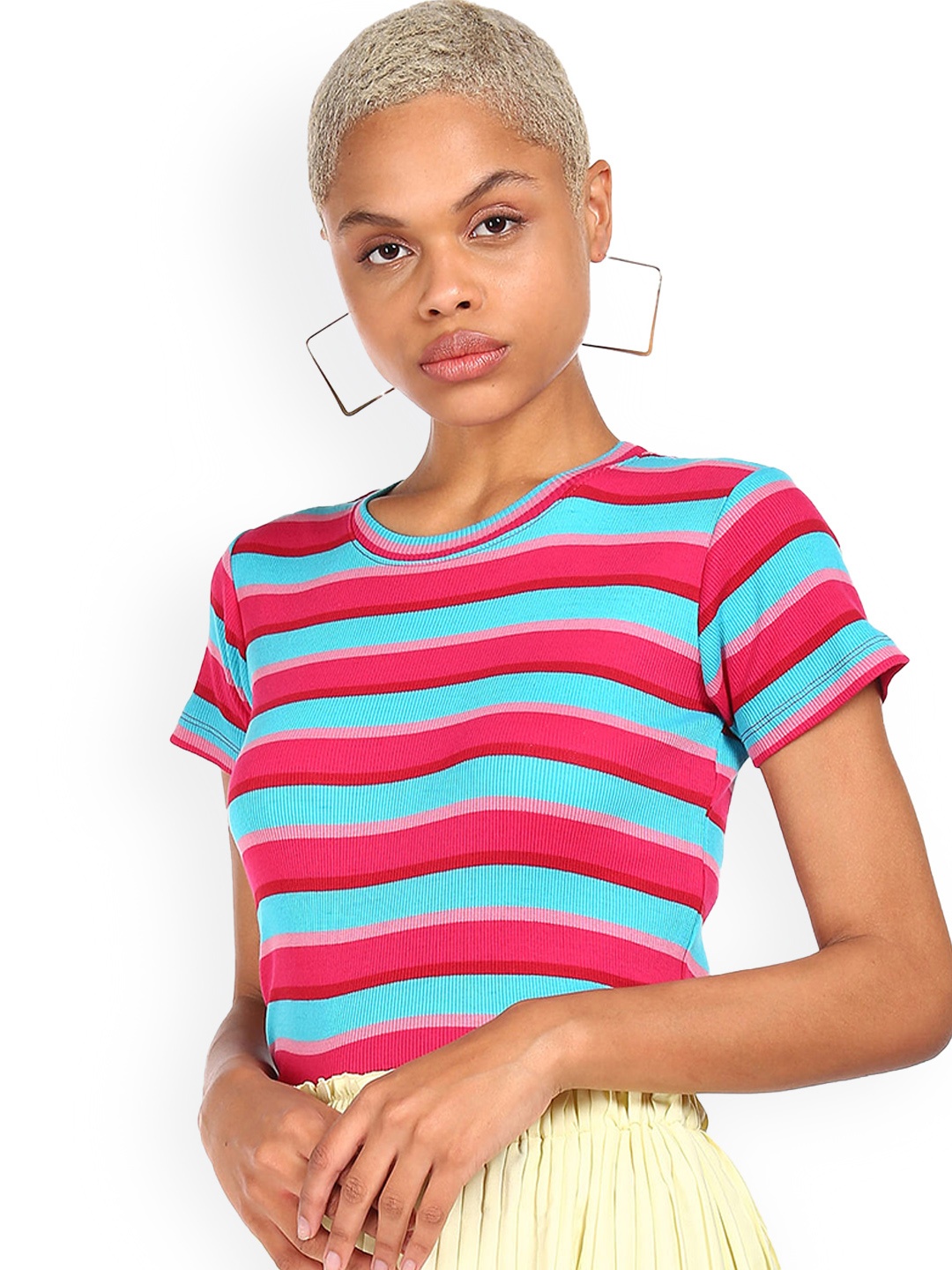 

Sugr Women Pink Striped T-shirt