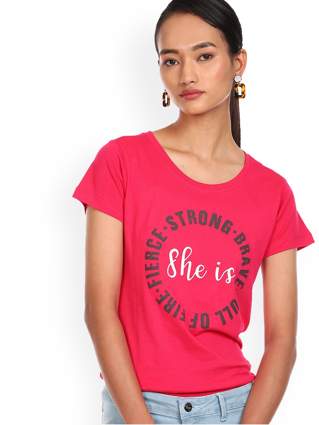 

Sugr Women Pink Typography Printed Cotton T-shirt