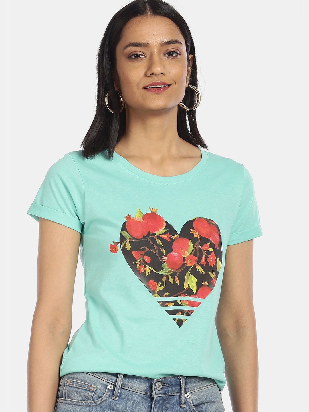 

Sugr Women Blue Printed T-shirt 100% Cotton