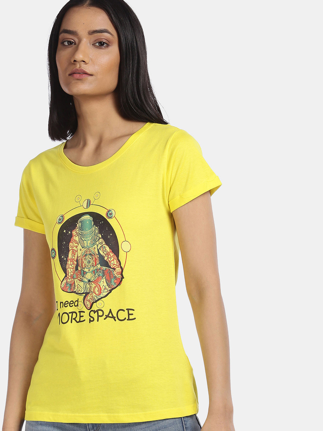 

Sugr Women Yellow Graphic Printed Pure Cotton T-shirt
