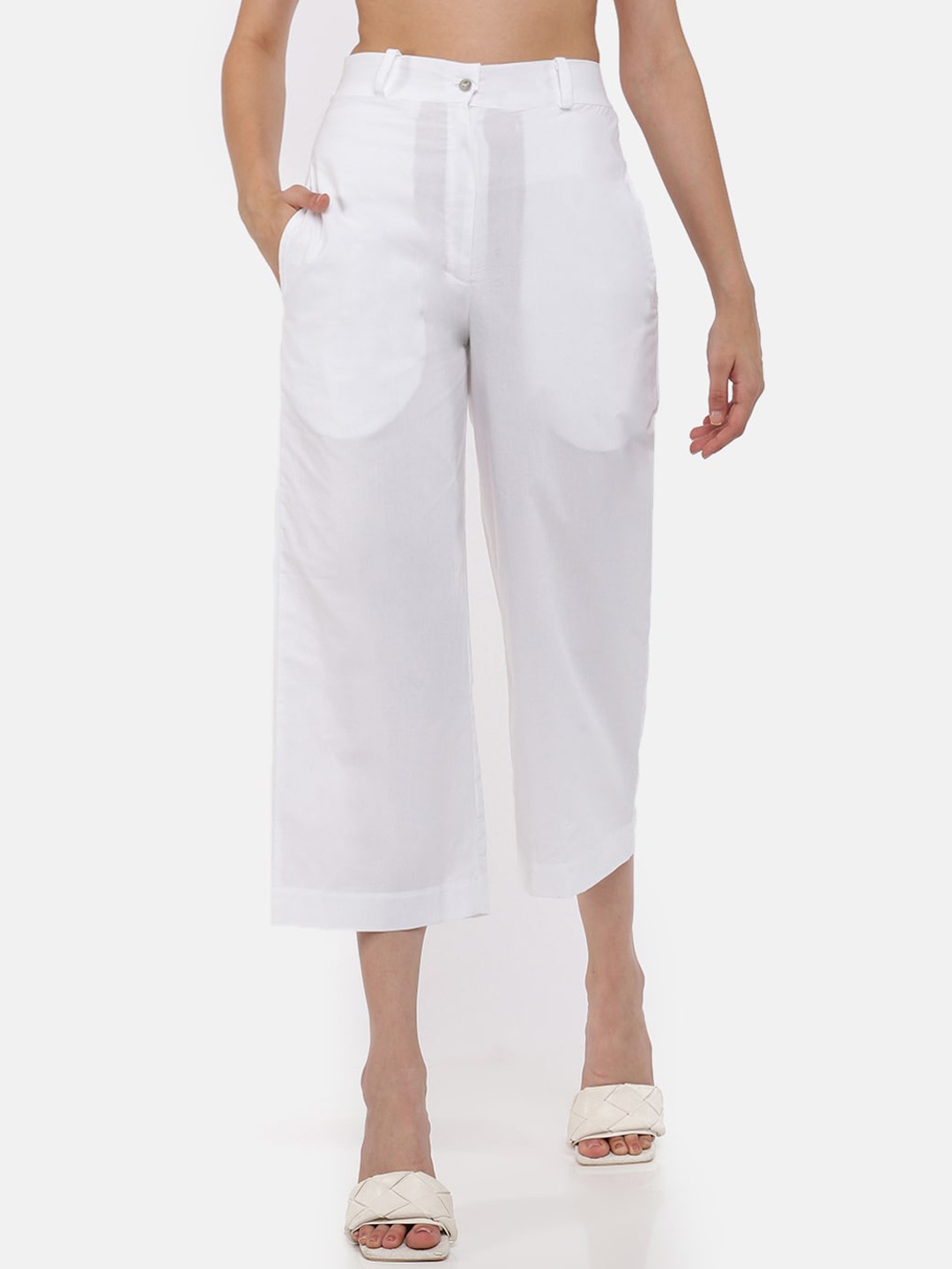 

GRASS by Gitika Goyal Women White Classic Loose Fit High-Rise Culottes Trousers