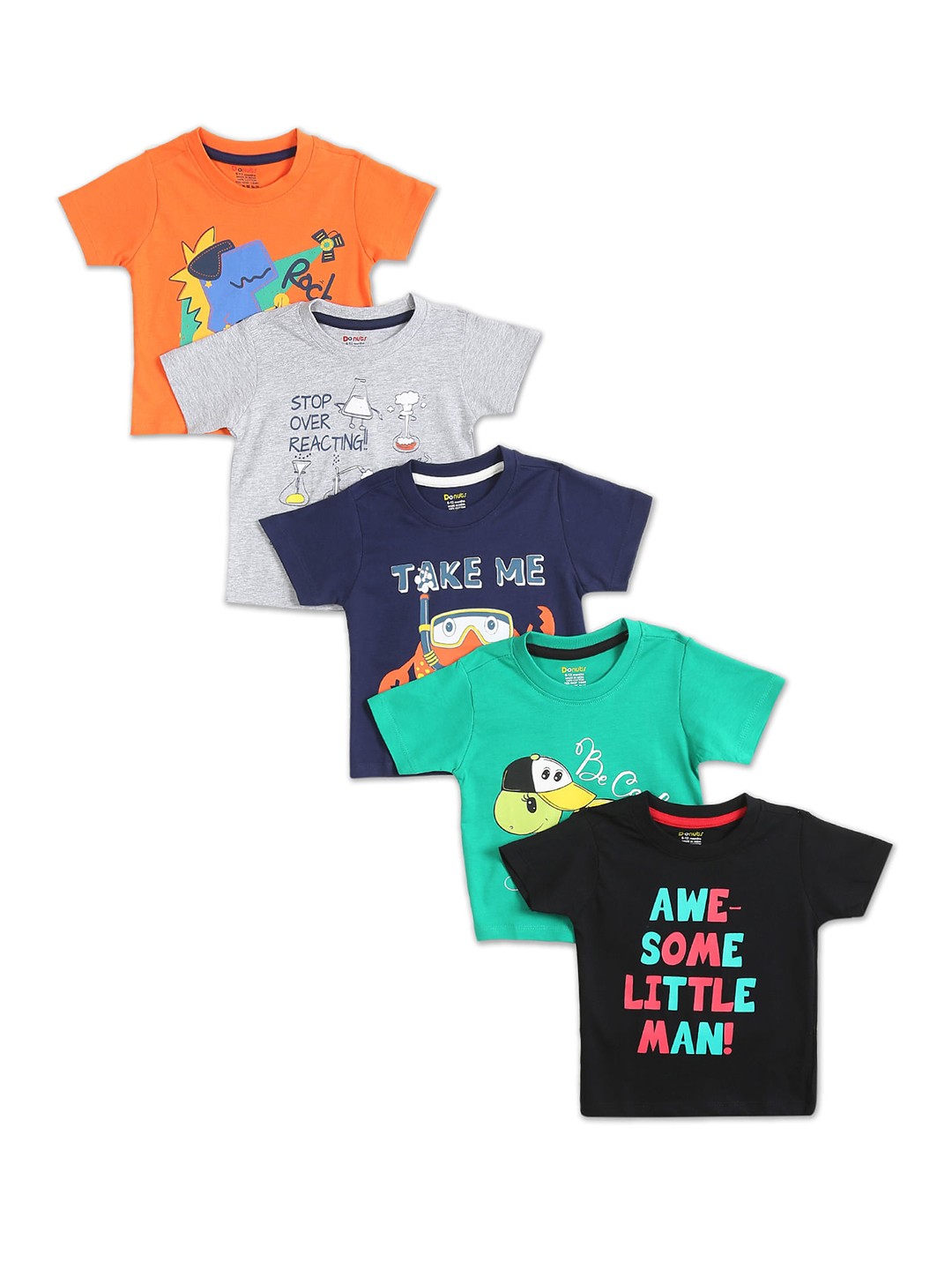 

Donuts Boys Orange & Grey 5 Printed T-shirt