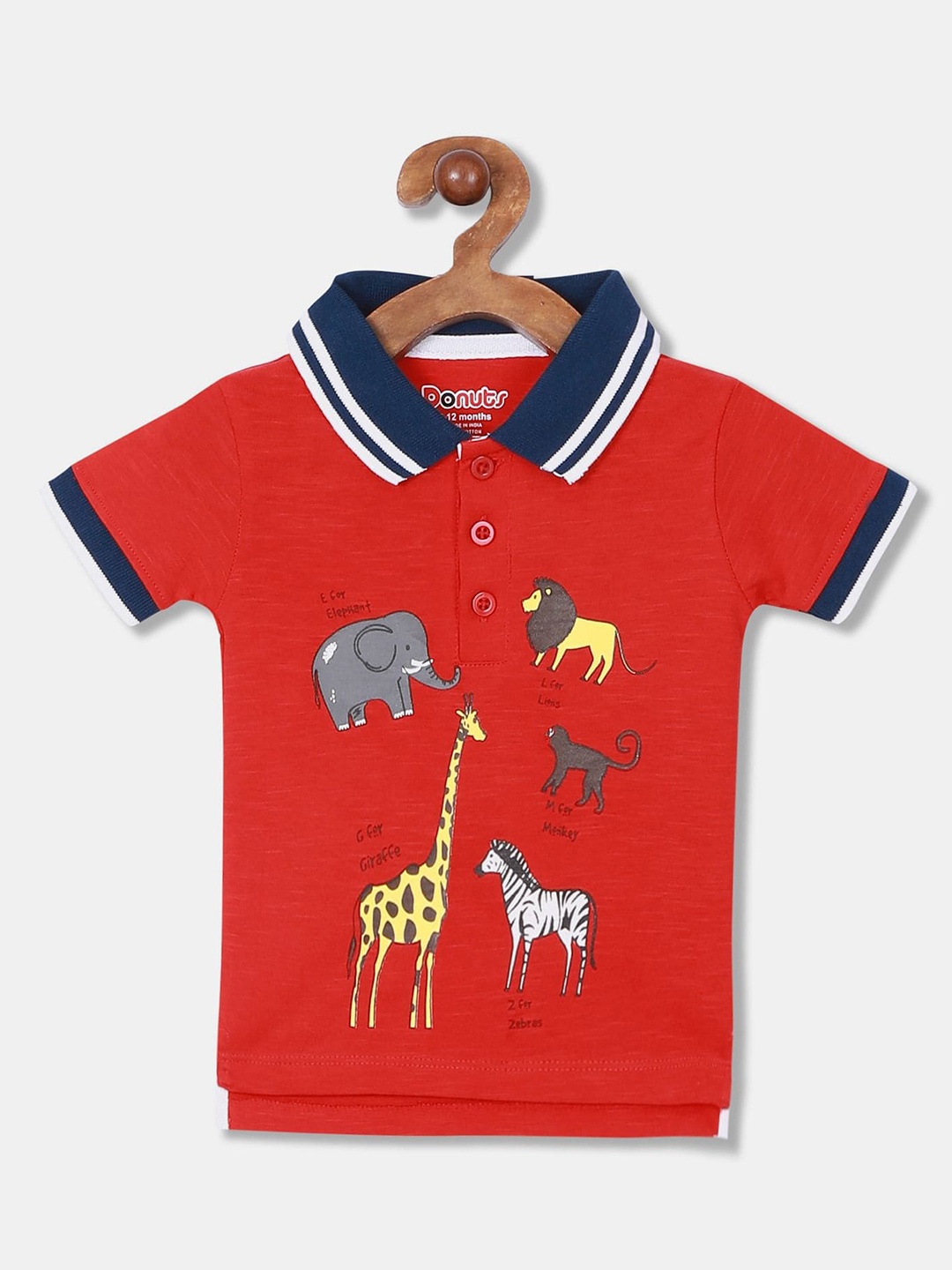 

Donuts Boys Red Printed Polo Collar T-shirt
