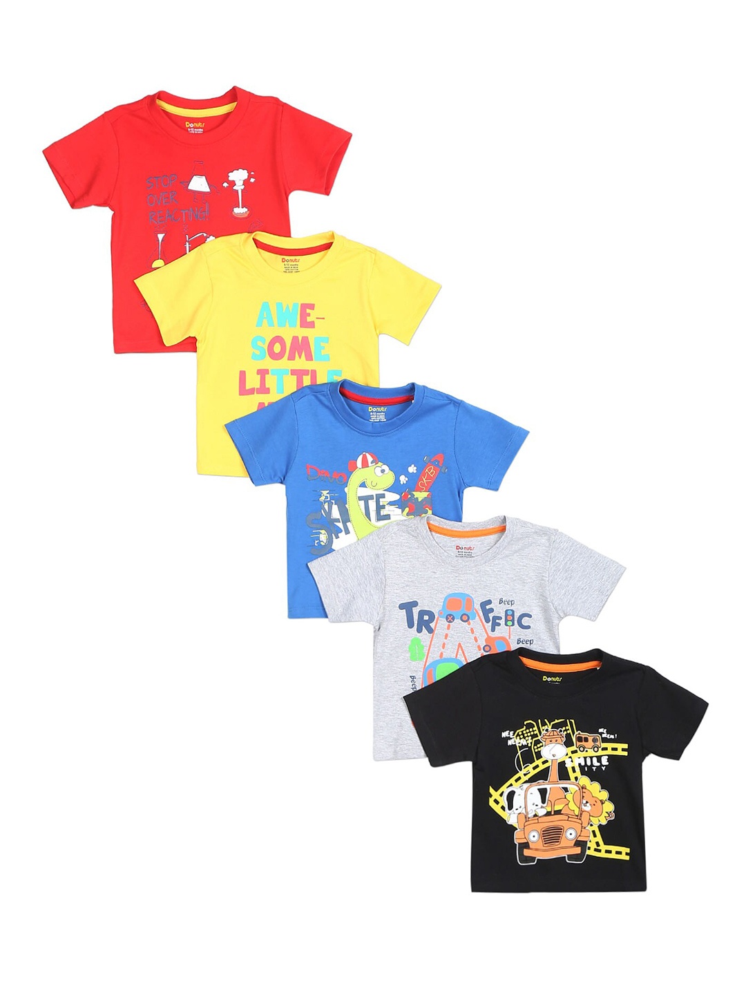 

Donuts Boys Yellow & Blue Typography 5 Printed T-shirt