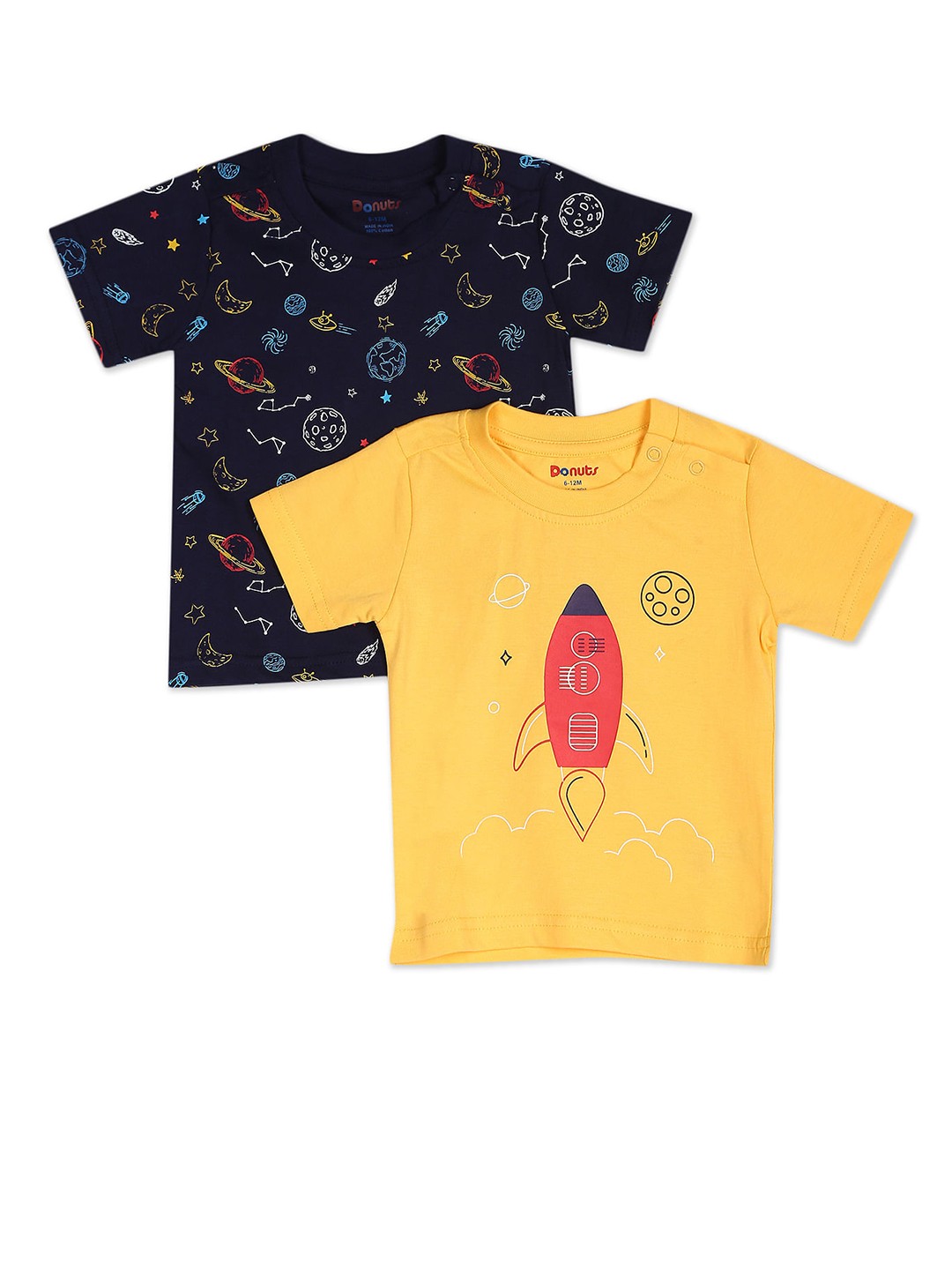 

Donuts Boys Assorted Crew Neck floral Printed Pack Of 2 T-shirt, Navy blue