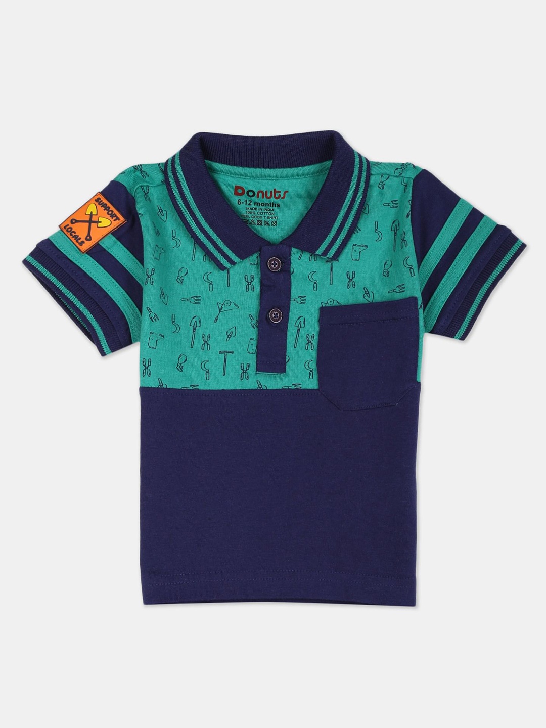

Donuts Boys Blue and Green Short Sleeve Polo Collar T-shirt