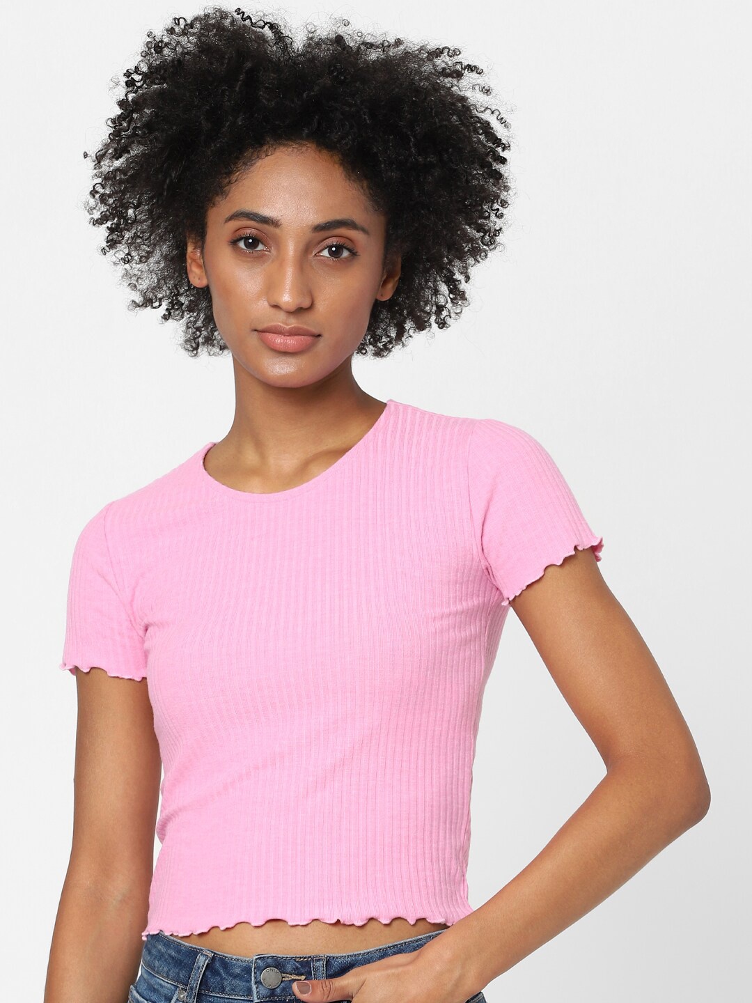 

ONLY Women Pink Solid Crop Top