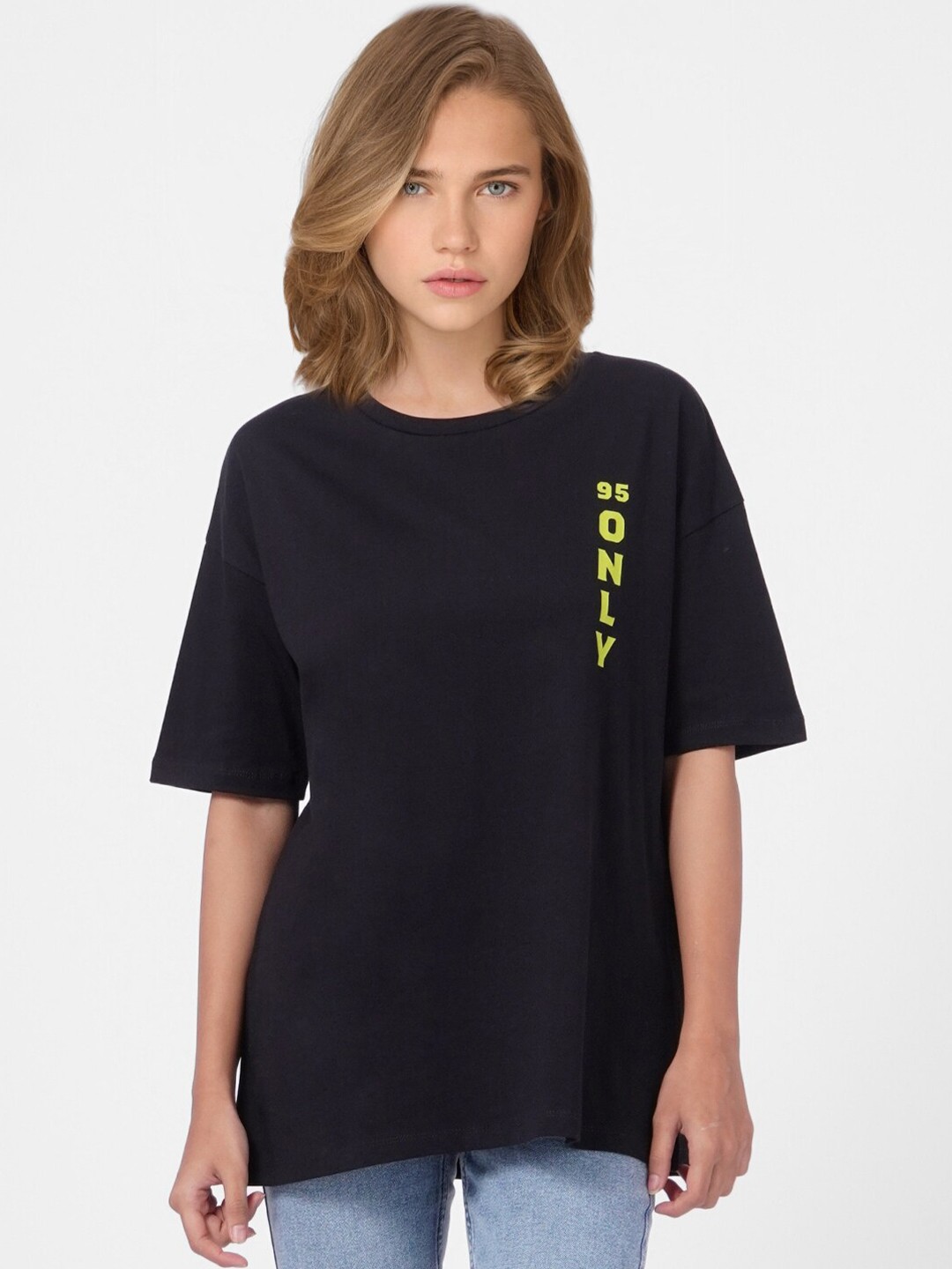

ONLY Women Black Drop-Shoulder Sleeves T-shirt