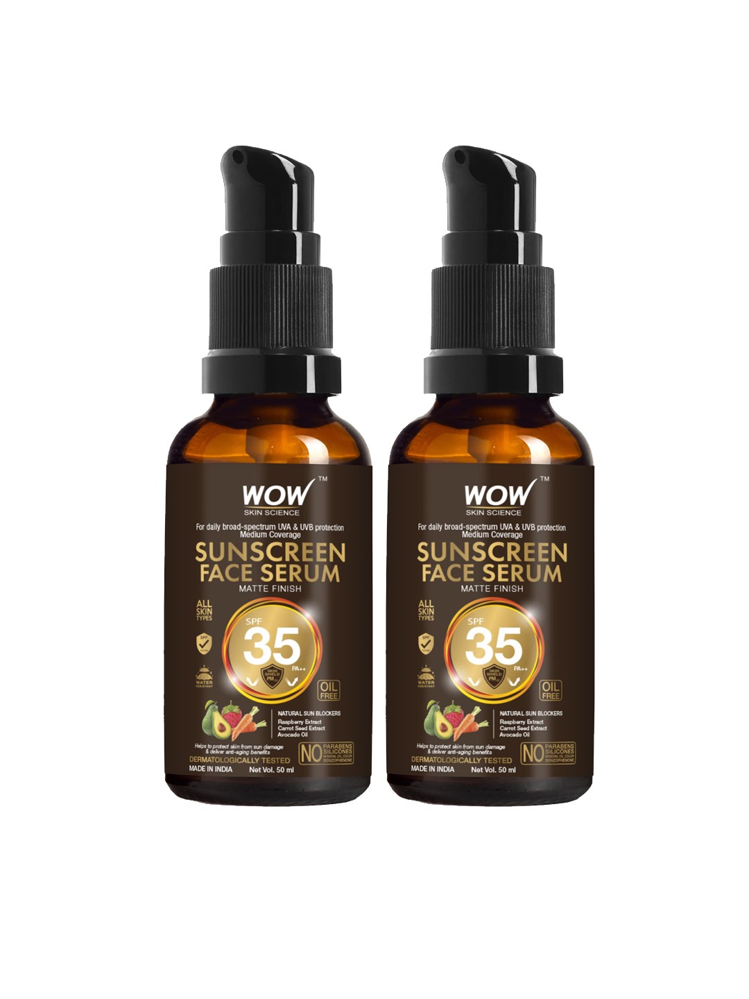 

WOW SKIN SCIENCE Set of 2 Matte Finish SPF35 Sunscreen Face Serums - 50ml each, Brown