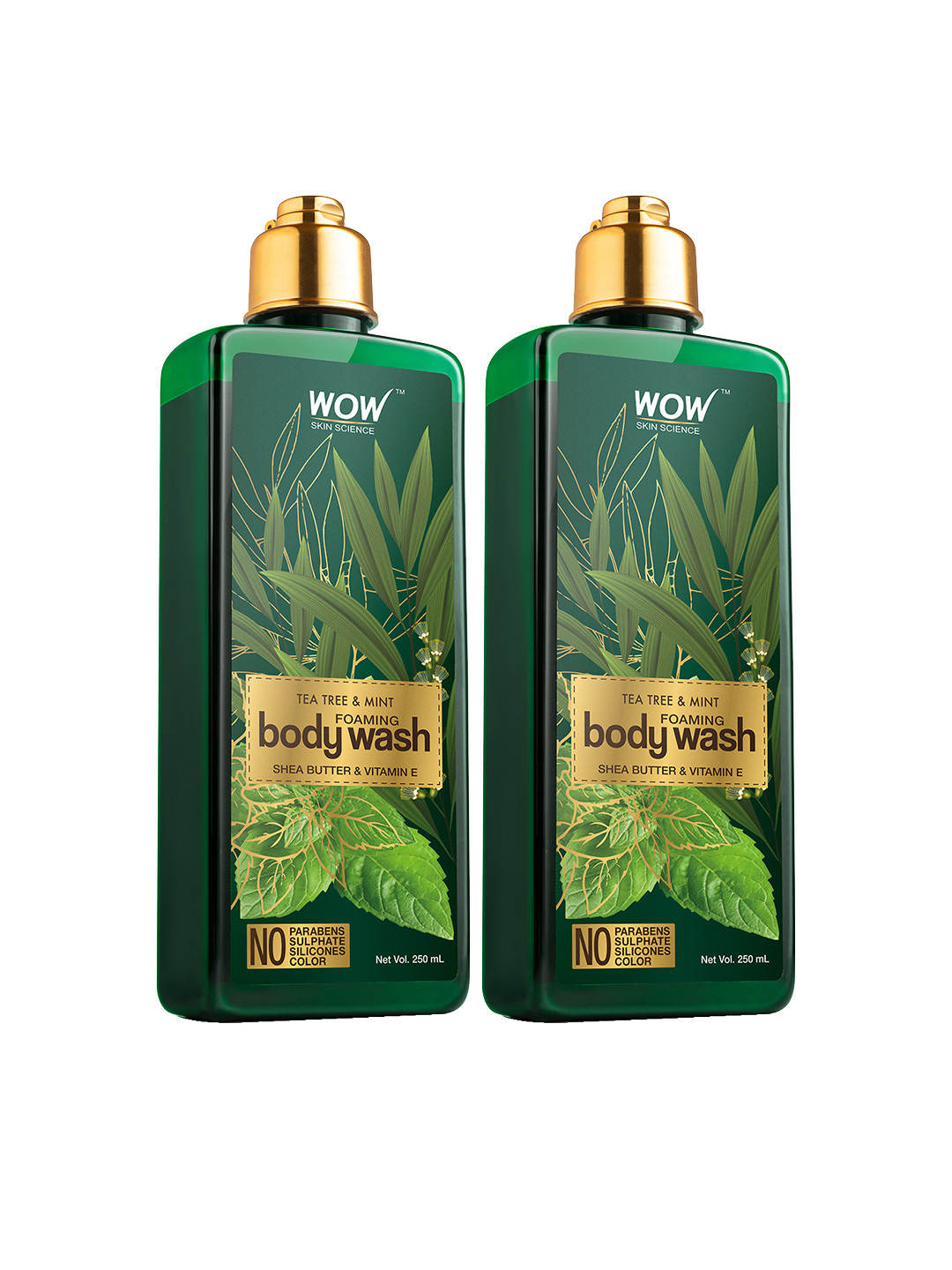 

WOW SKIN SCIENCE Set of 2 Tea Tree & Mint Foaming Body Washes - 250ml each, Green