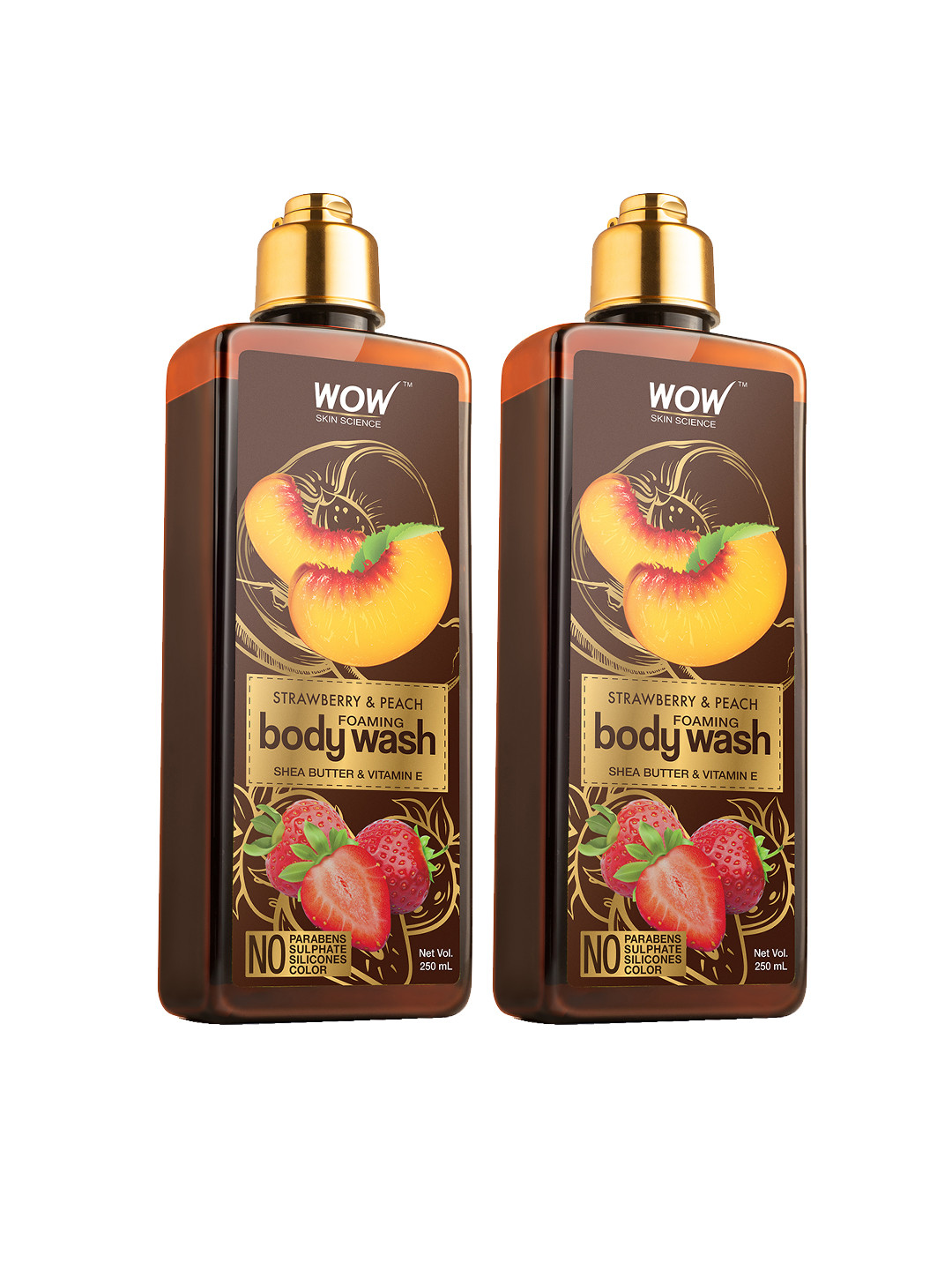 

WOW SKIN SCIENCE Set of 2 Strawberry & Peach Foaming Body Washes - 250ml each, Brown