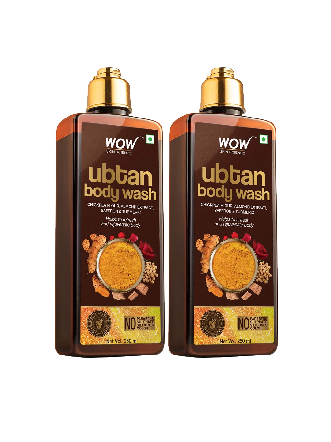 

WOW SKIN SCIENCE Set of 2 Ubtan Body Washes - Refreshing & Rejuvenating - 250 ml each, Brown