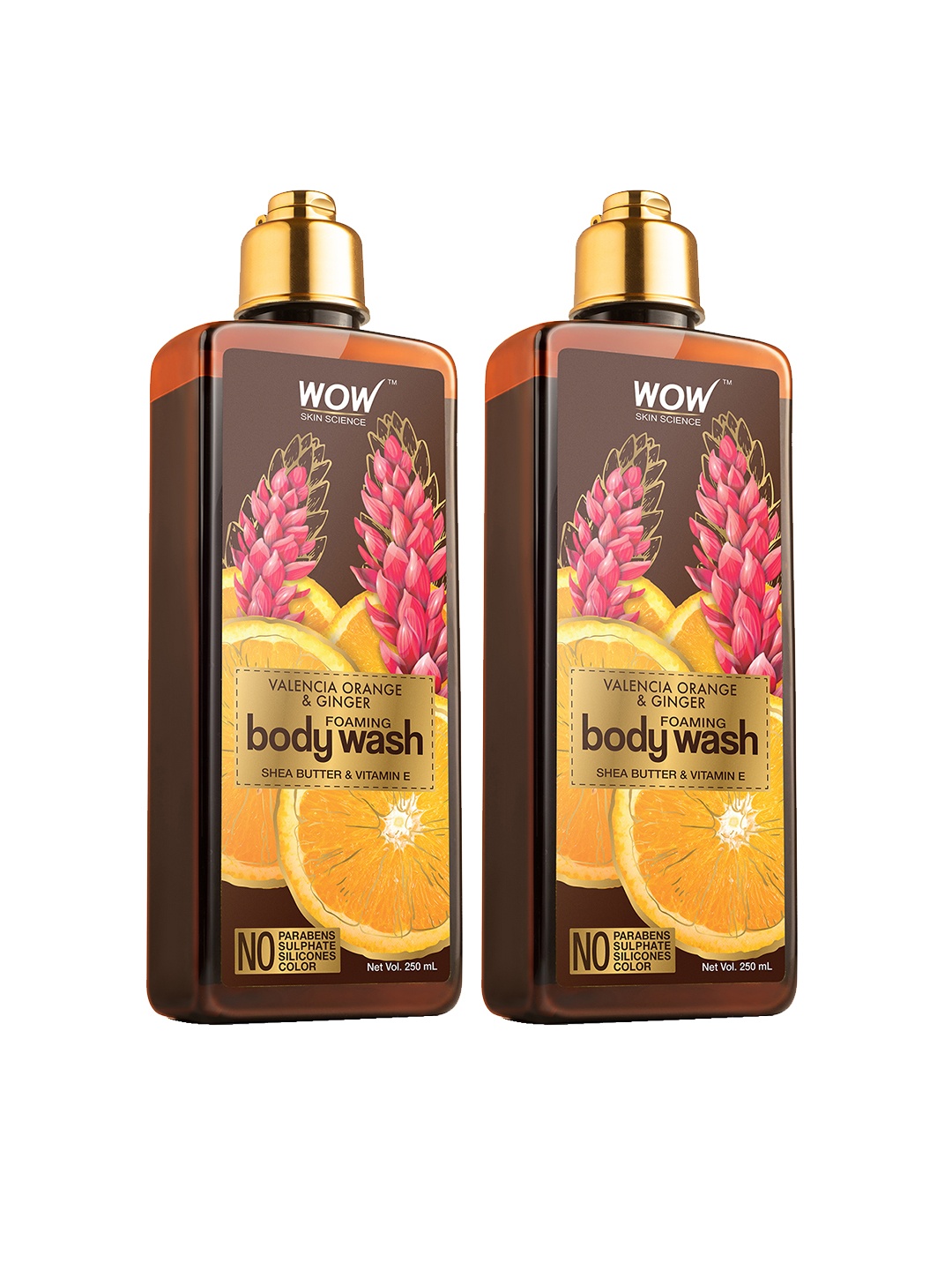 

WOW SKIN SCIENCE Set of 2 Valencia Orange & Ginger Foaming Body Washes - 250ml each, Brown