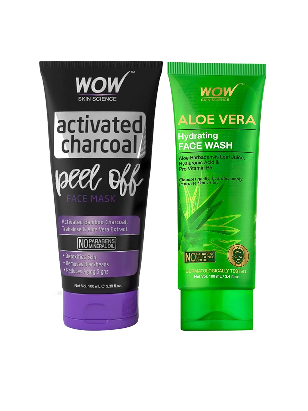 

WOW SKIN SCIENCE Deep Cleansing Kit - Peel-Off Mask & Aloe Vera Face Wash - 100ml each, Black