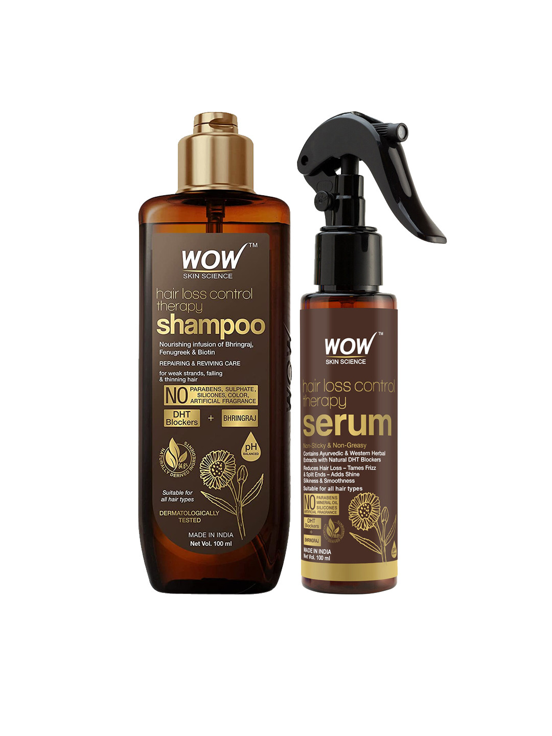 

WOW SKIN SCIENCE Hair Loss Control Kit - Shampoo & Hair Serum - 100ml each, Brown
