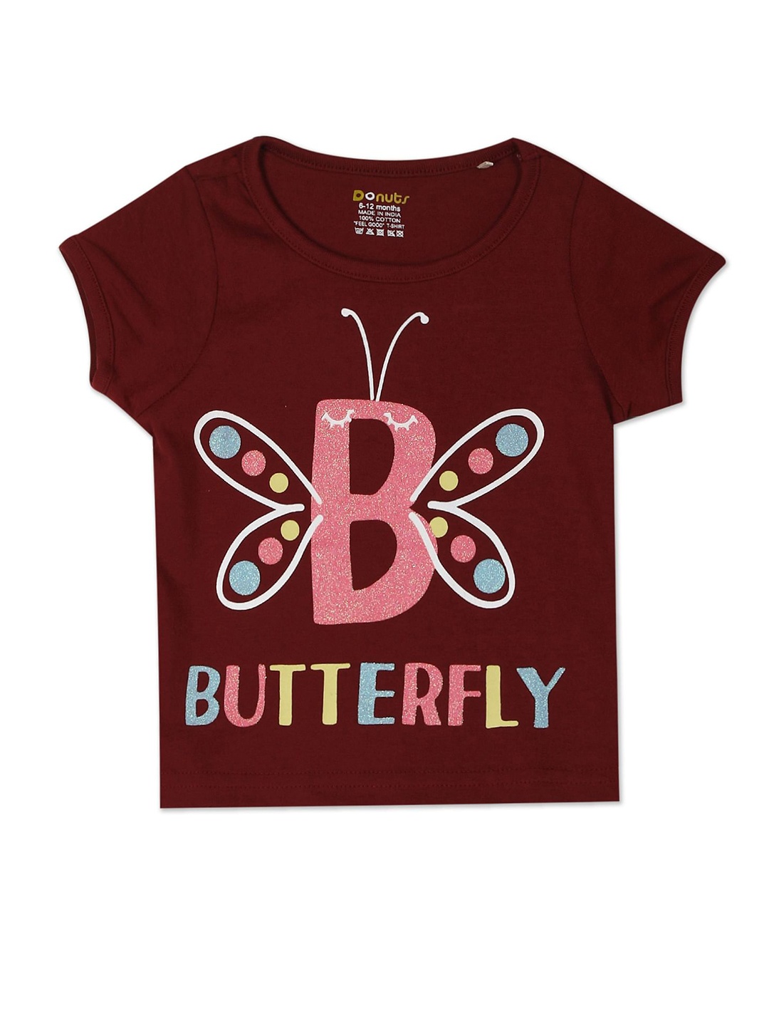 

Donuts Girls Maroon Printed Cotton T-shirt