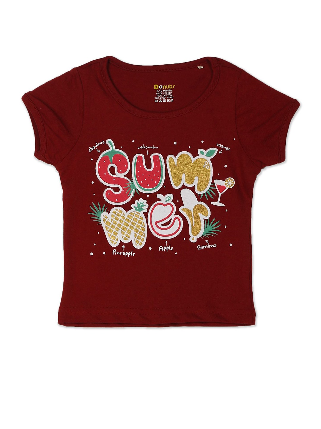 

Donuts Girls Maroon Printed Cotton T-shirt