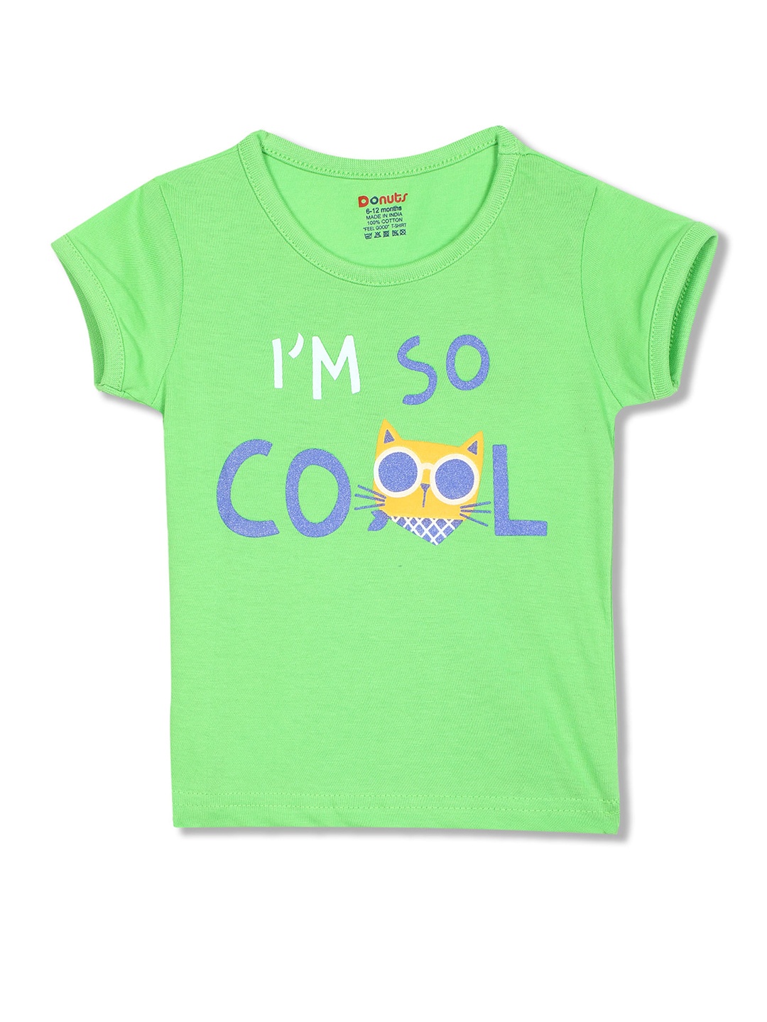 

Donuts Girls Green Typography Printed T-shirt