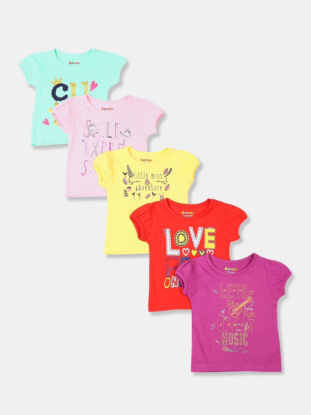 

Donuts Girls Assorted Pack Of 5 Printed T-shirts