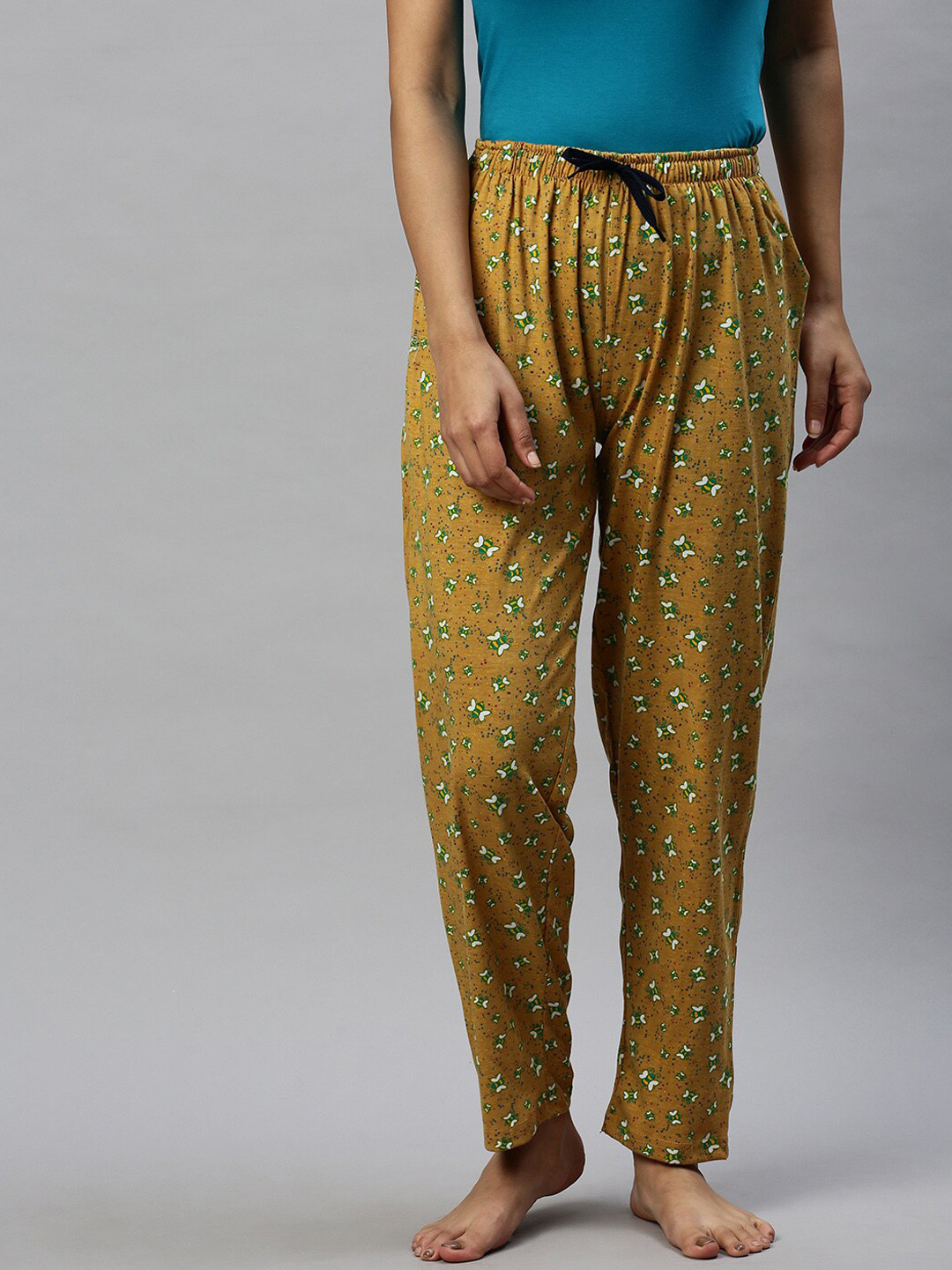 

Kryptic Cotton Printed Lounge Pants, Mustard