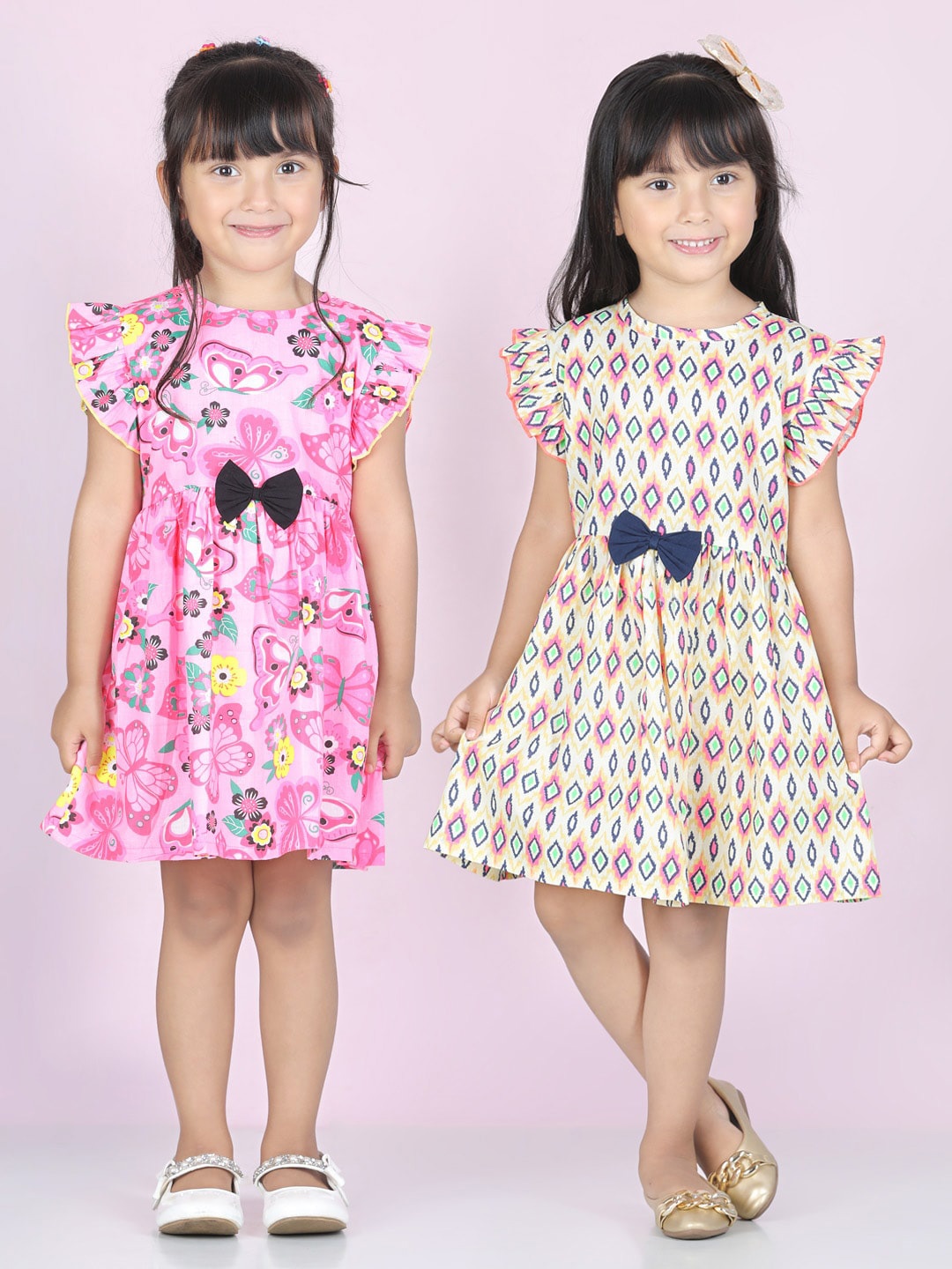 

Cutiekins Girls Pink & Yellow Pack Of 2 Floral Cotton Dress