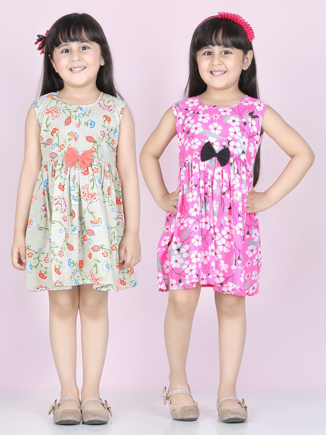 

Cutiekins Girls Pink & Green Pack Of 2 Floral Cotton Dress