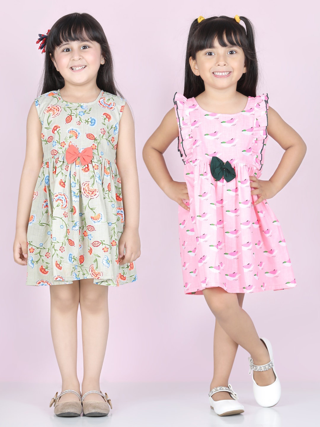 

Cutiekins Girl's Set of 2 Grey & Pink Floral Cotton Dress