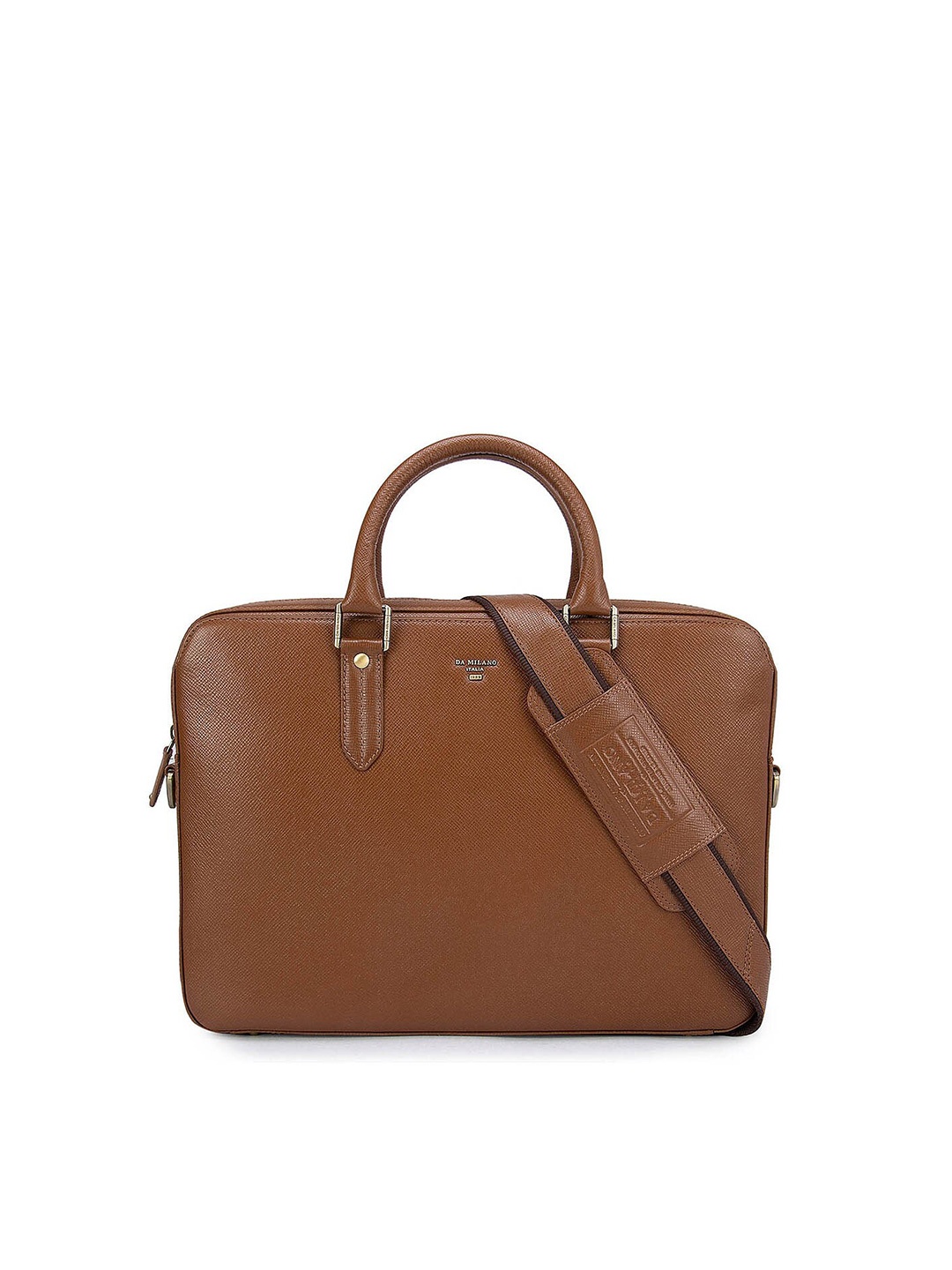 

Da Milano Brown Textured Leather Laptop Bag- 14 inch