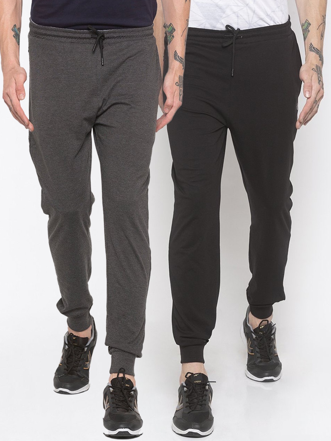 

Status Quo Men Pack Of 2 Solid Cotton Jogger Track Pant, Black