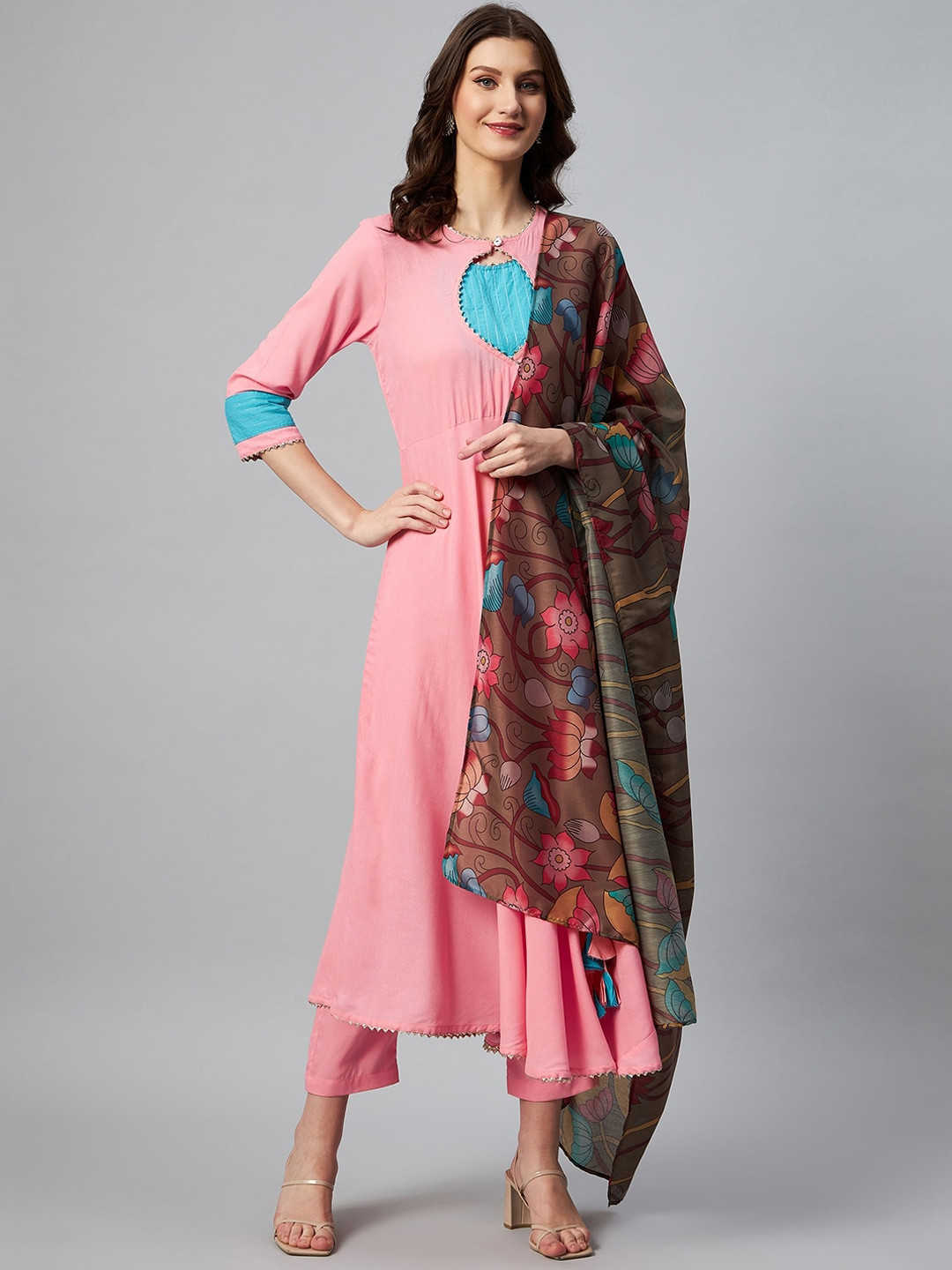 

InWeave Women Pink Kurta with Trousers & With Dupatta