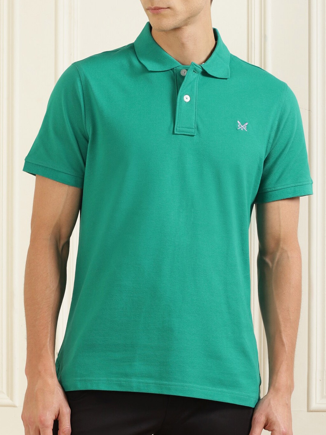 

Crew Clothing Men Green Polo Collar Cotton T-shirt