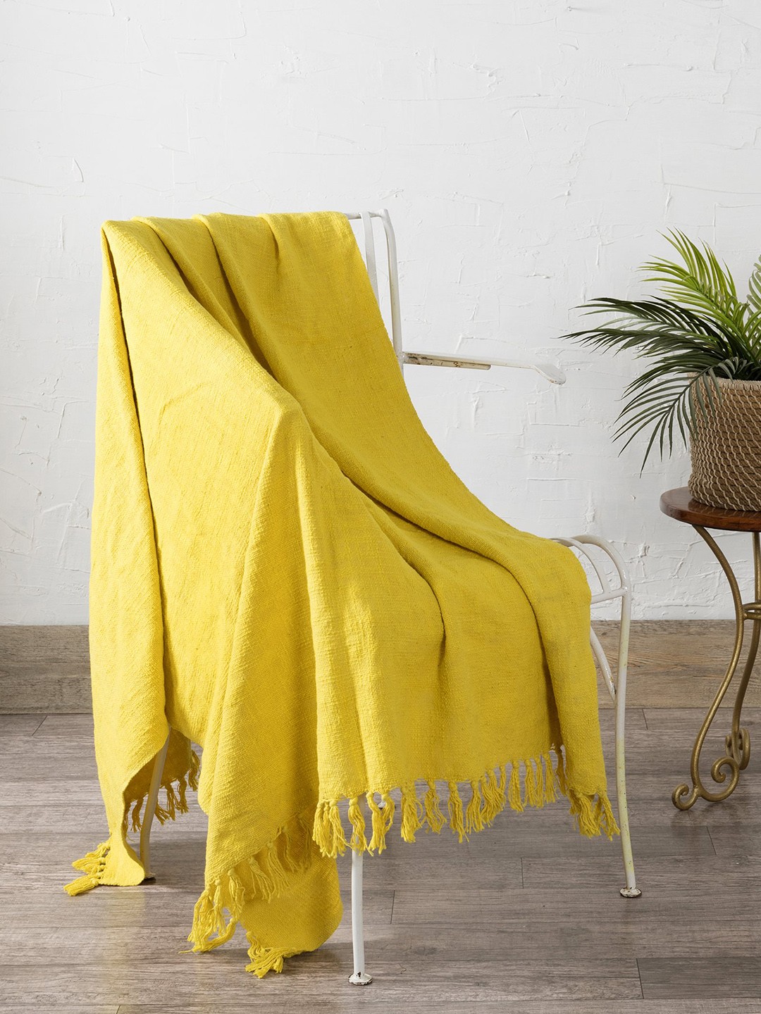 

HANDICRAFT PALACE Yellow Solid Cotton Couch Throw