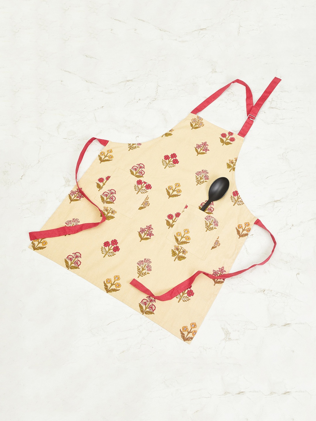 

Home Centre Beige & Orange Printed Cotton Kitchen Apron
