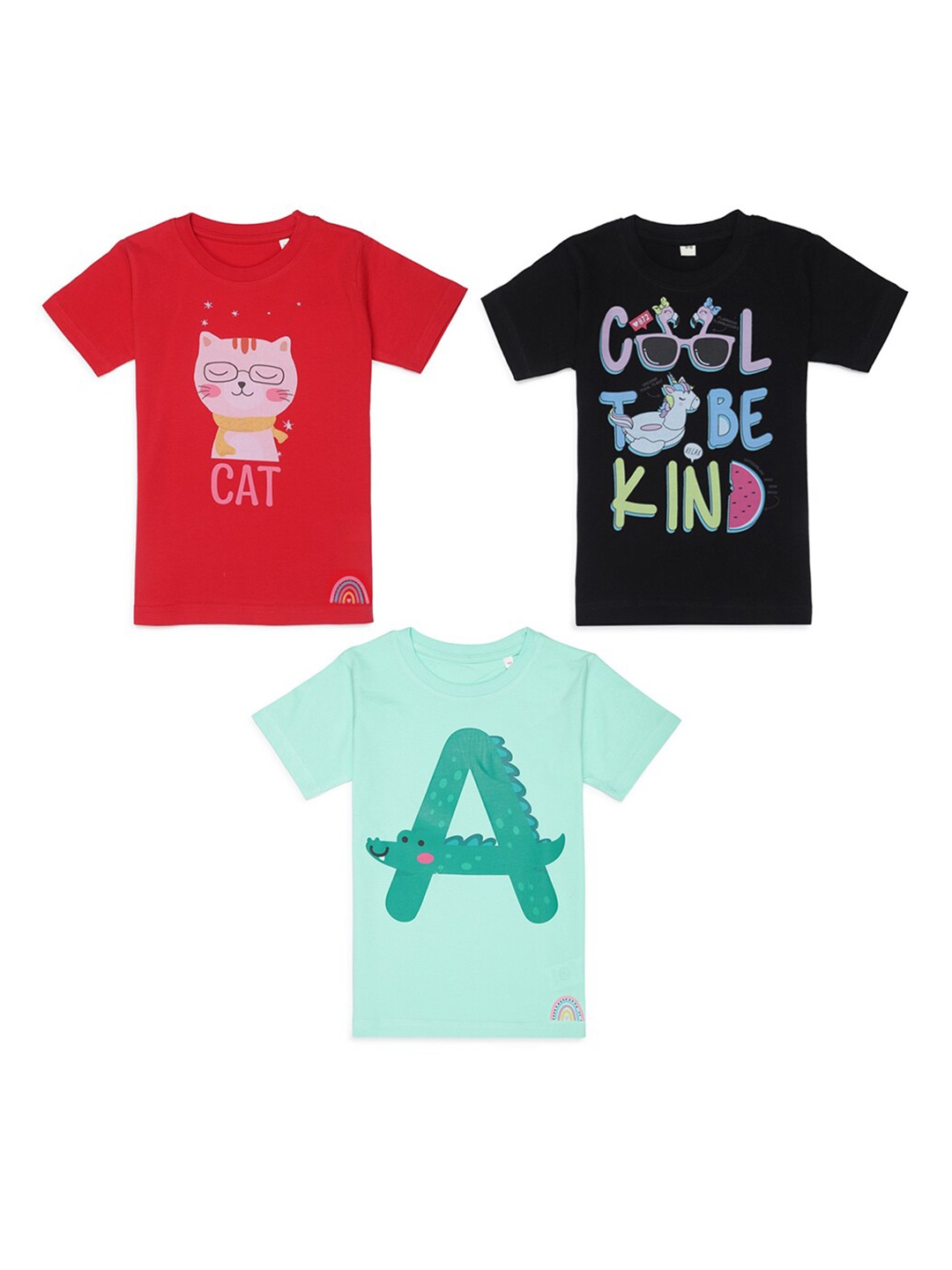 

Tossido Kids Set Of 3 Typography Printed T-shirts, Red