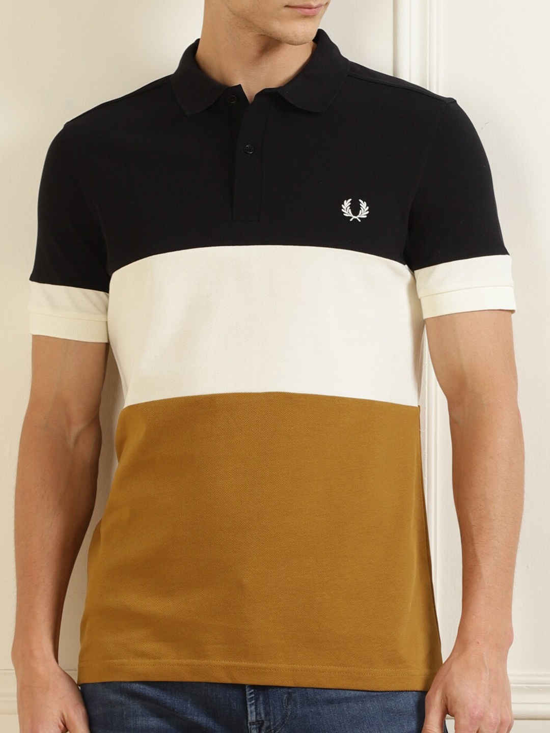 

Fred Perry Men Brown& Black Colourblocked Polo Collar T-shirt
