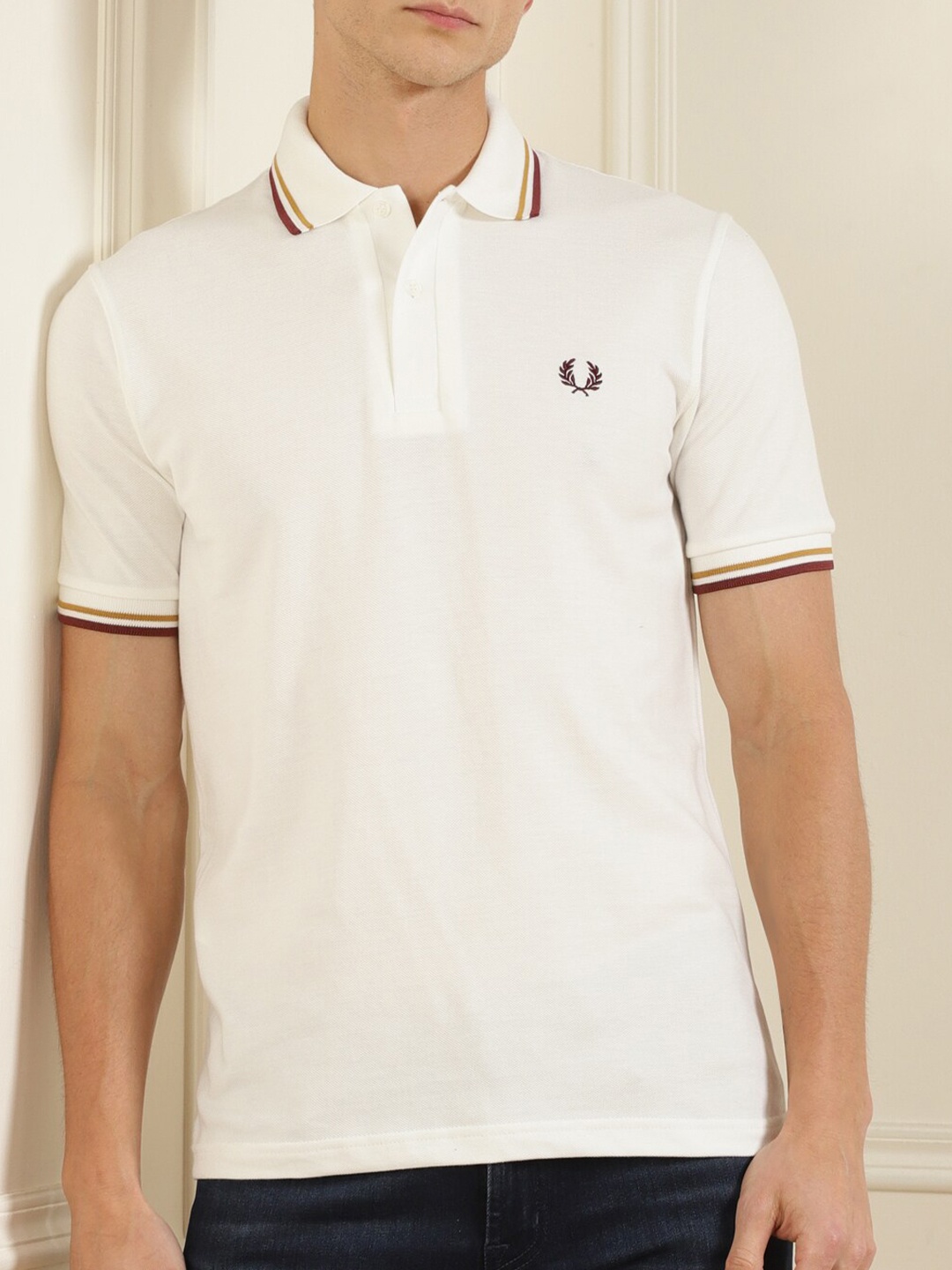 

Fred Perry Men White Polo Collar T-shirt
