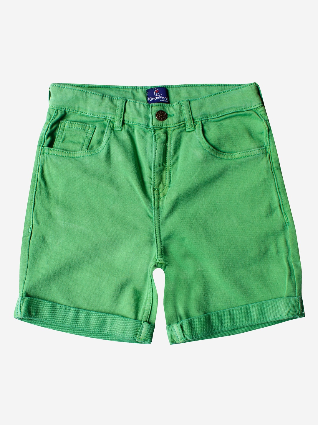 

KiddoPanti Boys Green Solid Denim Shorts