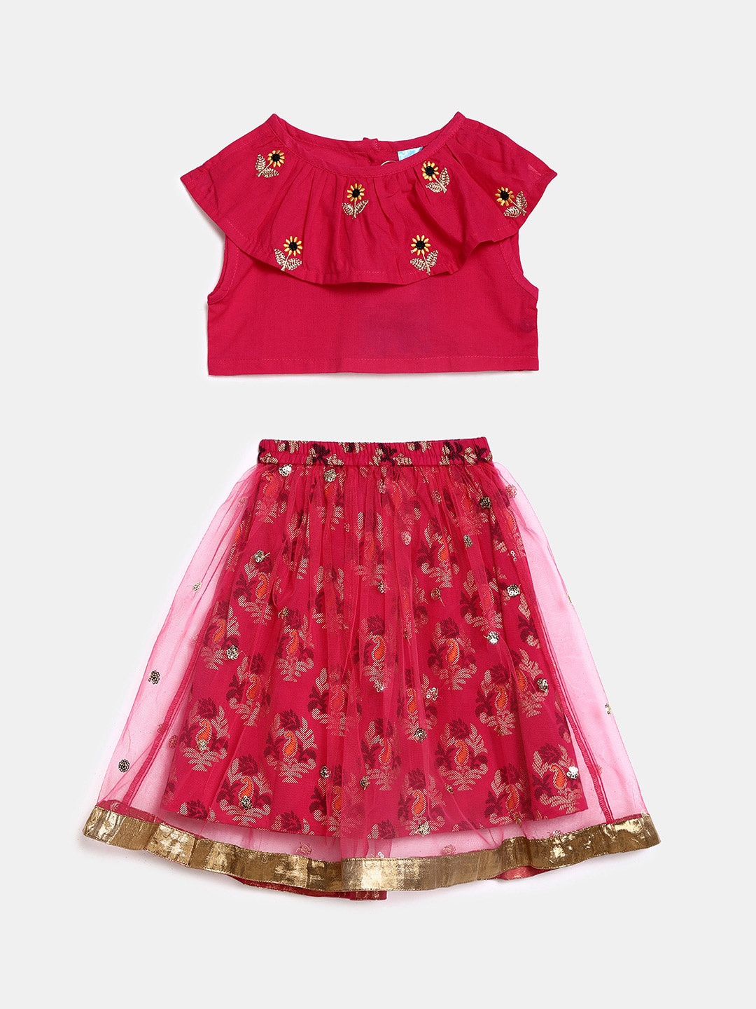 

V-Mart Fuchsia Red Floral Lehenga Choli Cape top Pattern Wear