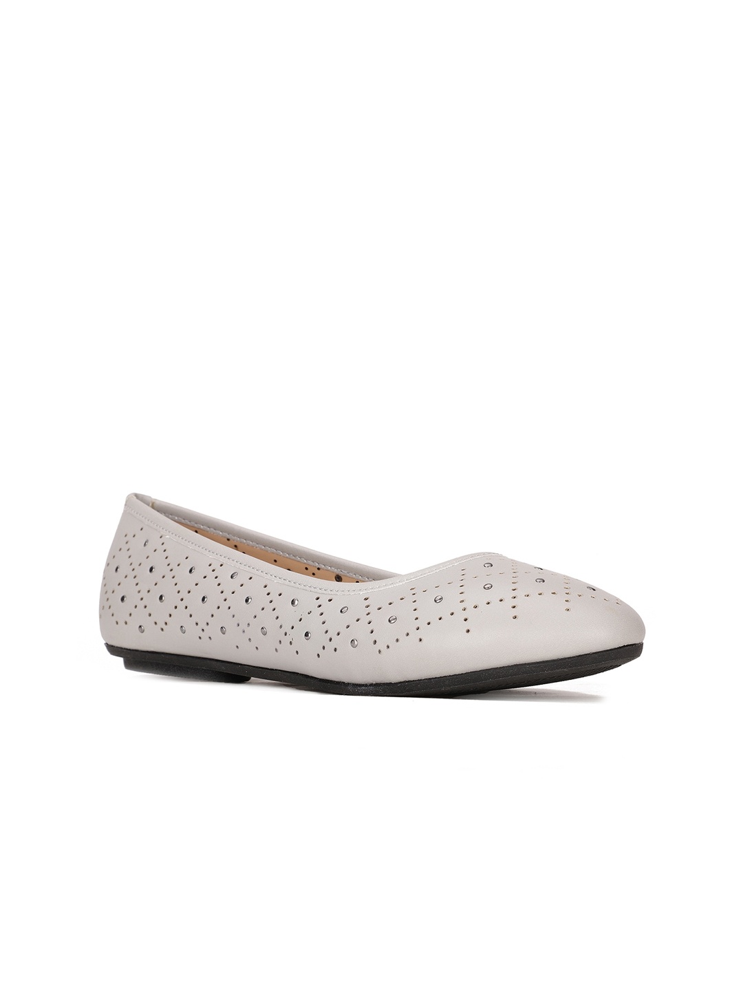 

Bata Women Grey Textured Laser Cuts Flats