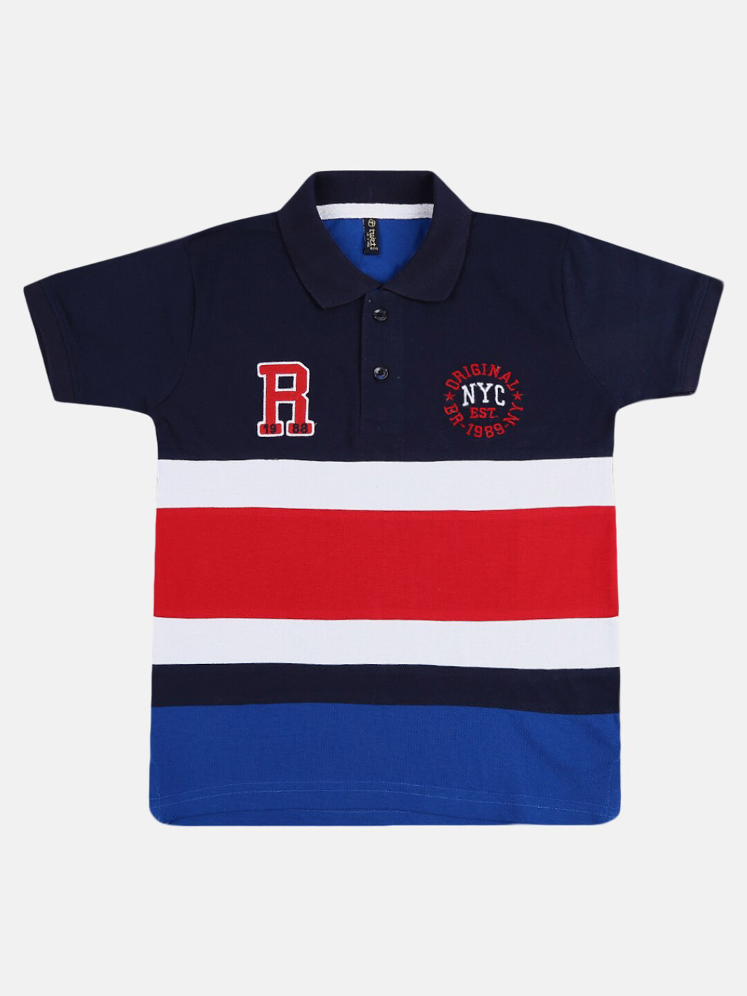 

V-Mart Boys Blue and Red Striped Polo Collar T-shirt