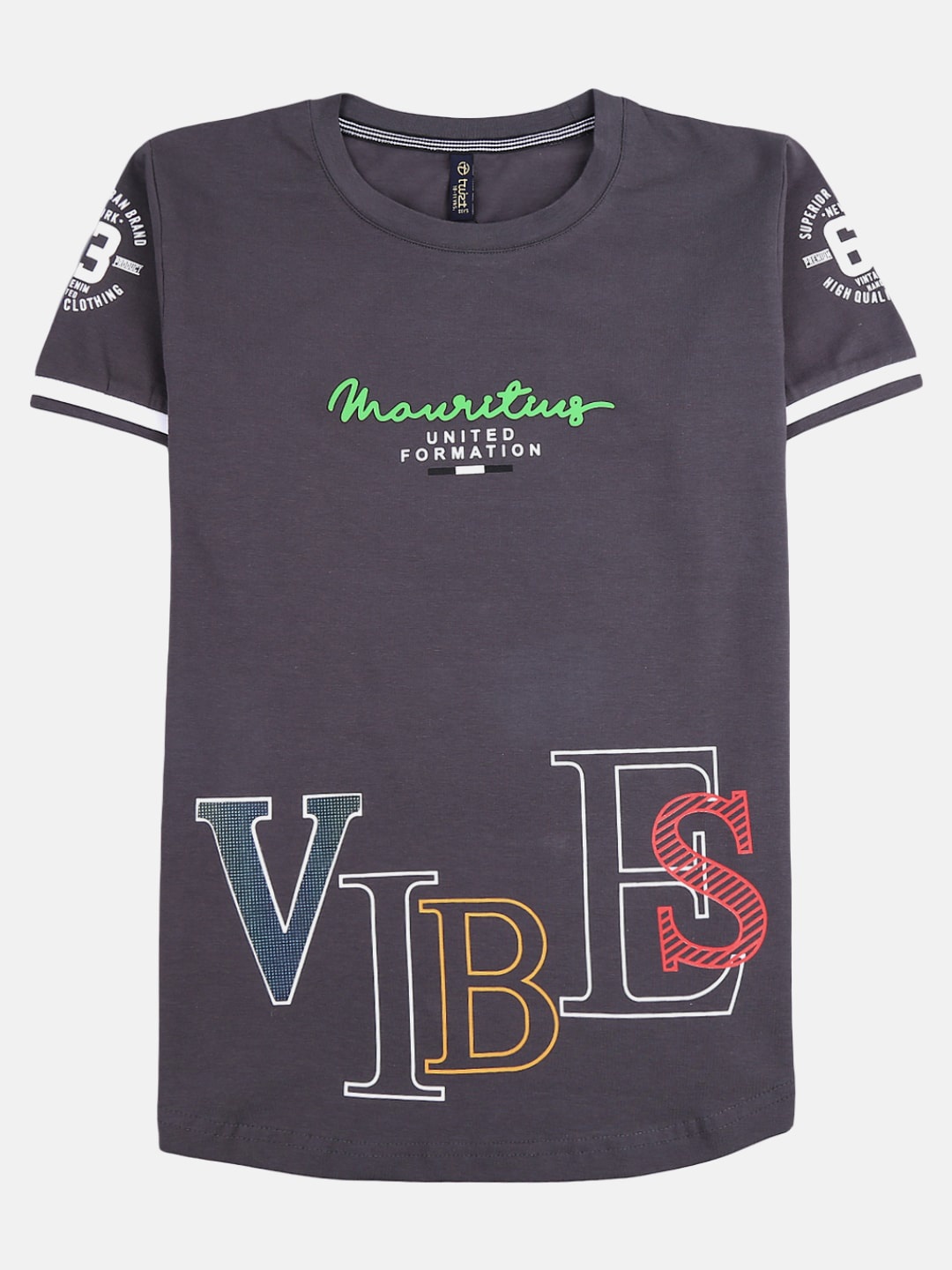 V-Mart Boys Grey Typography Printed T-shirt