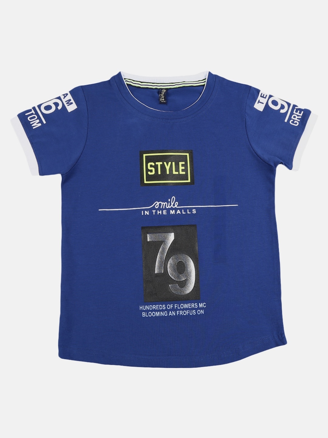 V-Mart Boys Blue Typography Printed T-shirt