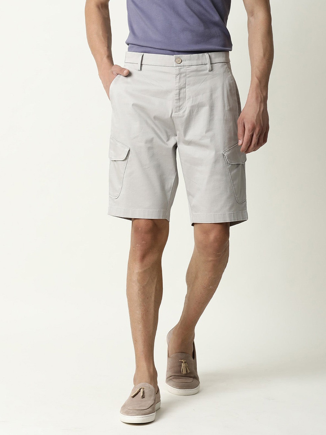 

RARE RABBIT Men Shows Slim Fit Mid-Rise Cargo Shorts, Na