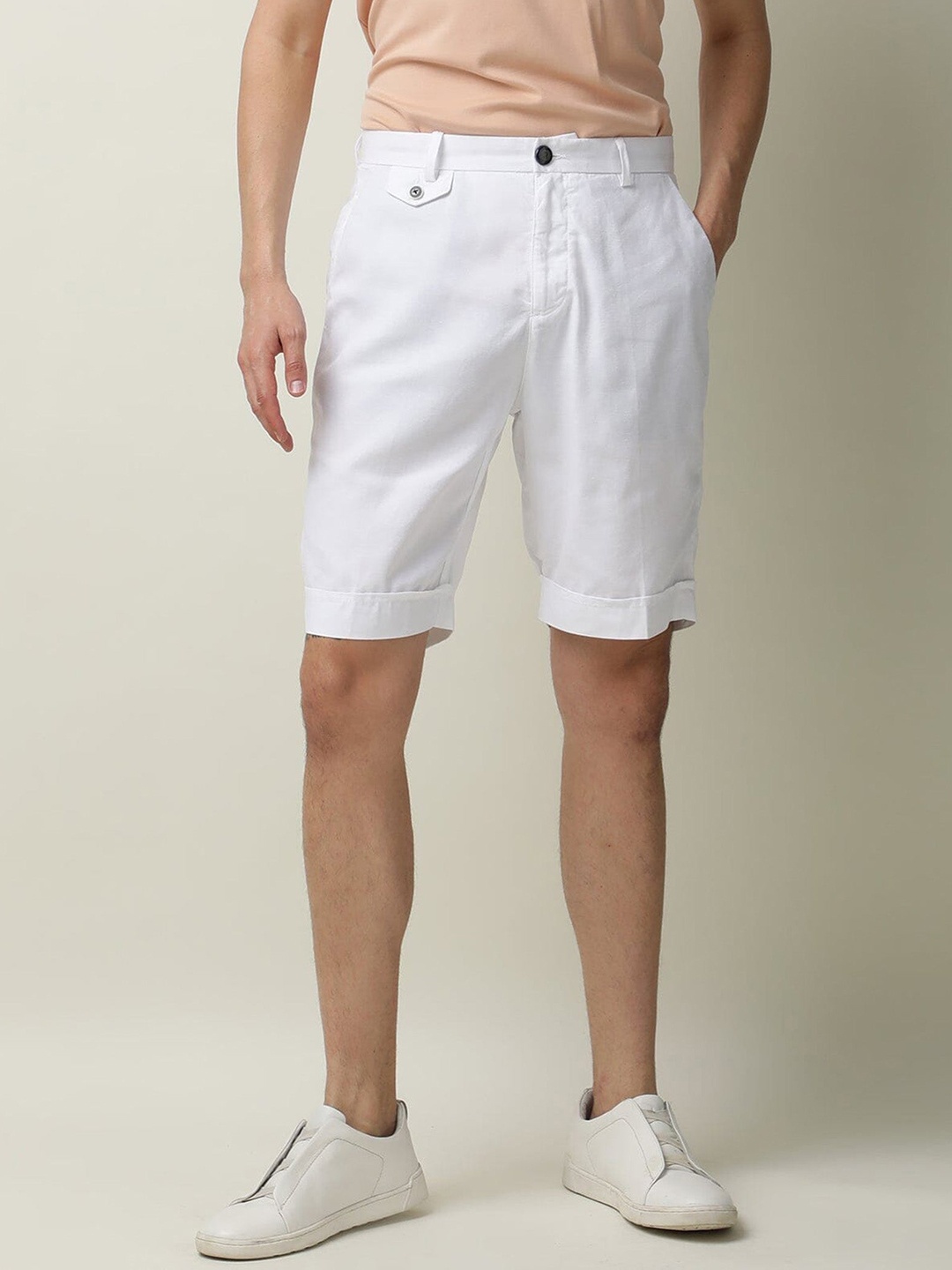 

RARE RABBIT Men Camer Slim Fit Tencel Shorts, White