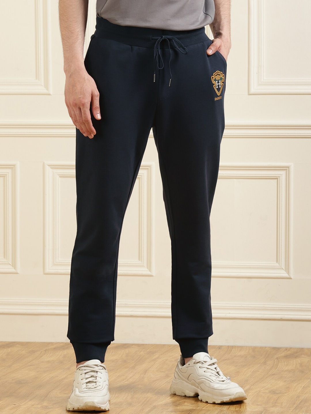 

HACKETT LONDON Navy Blue Solid Cotton Jogger Track Pants